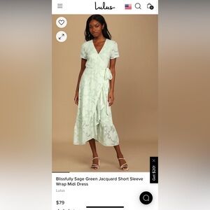 Blissfully Sage Green Jacquard Short Sleeve Wrap Midi Dress